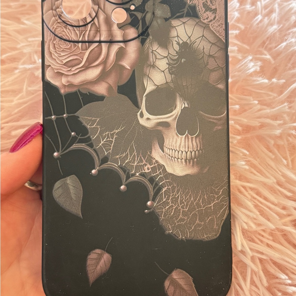 Gothic Black Skull Cover with Rose and Heart Accents
